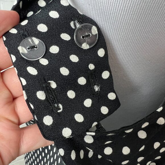 Reformation Beauden Midi Dress Womens 1X Black Polka Caviar Dot Ruched Crepe NEW - Picture 9 of 16